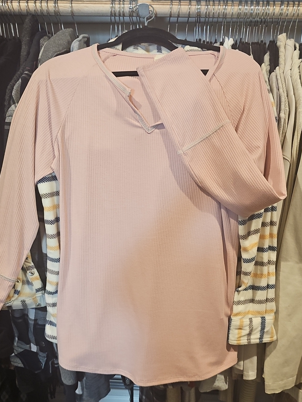 Lovely Melody Ribbed Long-Sleeve Top - Blush Pink